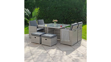 Liv Outdoors - Kingston Rattan Cube Dining Set - 8 Seat in Light Grey & Cover