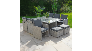 Liv Outdoors - Kingston Rattan Cube Dining Set - 10 Seat in Light Grey