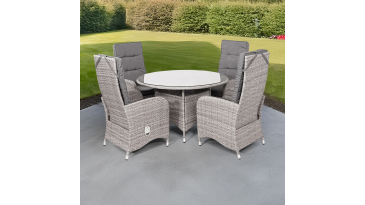 Liv Outdoors - Kingston 4 Seat Recliner Round Rattan Dining Set in Grey