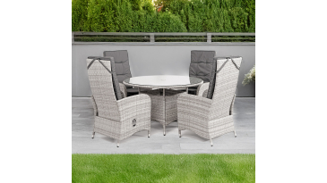 Liv Outdoors - Kingston 4 Seat Recliner Round Rattan Dining Set in Light Grey