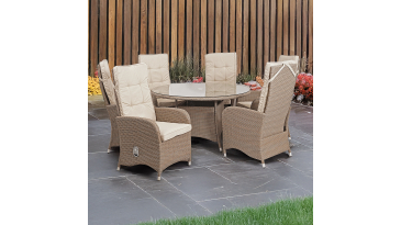 Liv Outdoors - Kingston 6 Seat Recliner Round Rattan Dining Set in Brown