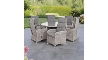 Liv Outdoors - Kingston 6 Seat Recliner Round Rattan Dining Set in Grey