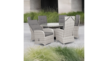 Liv Outdoors - Kingston 6 Seat Recliner Round Rattan Dining Set in Light Grey