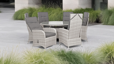 Liv Outdoors - Kingston 6 Seat Recliner Round Rattan Dining Set