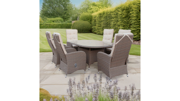 Liv Outdoors - Kingston 6 Seat Recliner Oval Rattan Dining Set in Brown