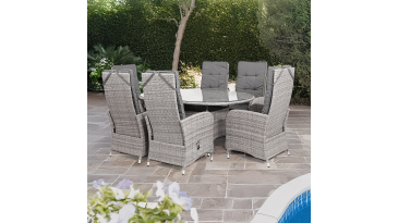 Liv Outdoors - Kingston 6 Seat Recliner Oval Rattan Dining Set in Grey