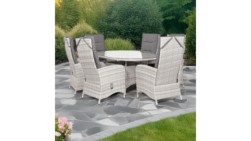 Liv Outdoors - Kingston 6 Seat Recliner Oval Rattan Dining Set in Light Grey
