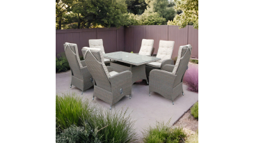 Liv Outdoors - Kingston 6 Seat Recliner Rectangular Rattan Dining Set in Brown