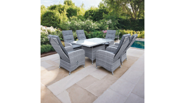 Liv Outdoors - Kingston 6 Seat Recliner Rectangular Rattan Dining Set in Grey