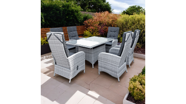 Liv Outdoors - Kingston 6 Seat Recliner Rectangular Rattan Dining Set in Light Grey