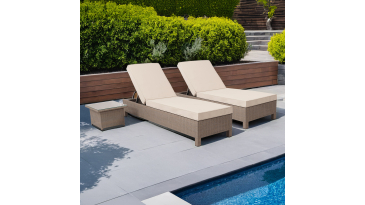 Liv Outdoors - Kingston Rattan Recliner Sun Lounger with Table in Brown
