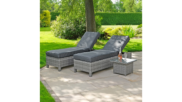 Liv Outdoors - Kingston Rattan Recliner Sun Lounger with Table in Grey