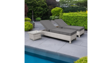 Liv Outdoors - Kingston Rattan Recliner Sun Lounger with Table in Light Grey