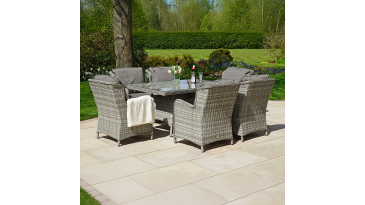 Liv Outdoors - Ascot 6 Seat Rattan Dining Set with Rectangular Table in Grey