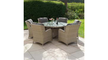 Liv Outdoors - Ascot 6 Seat Rattan Dining Set with 1.4m Round Table in Brown