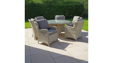 Liv Outdoors - Ascot 6 Seat Rattan Dining Set with 1.4m Round Table in Light Grey
