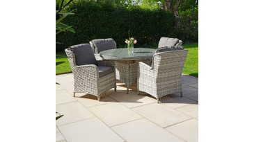 Liv Outdoors - Ascot 4 Seat Rattan Dining Set with 1.3m Round Table in Light Grey