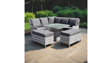 Liv Outdoors - Ascot Sofa Dining Set 2m x 2m with Rising Square Table in Light Grey