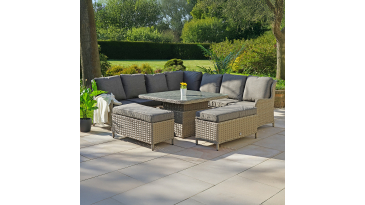 Liv Outdoors - Ascot Sofa Dining Set 2.58m x 2.58m with Large Rising Square Table in Brown