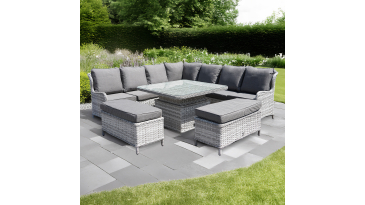 Liv Outdoors - Ascot Sofa Dining Set 2.58m x 2.58m with Large Rising Square Table in Light Grey