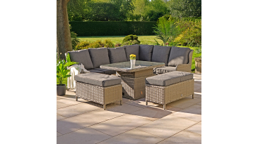 Liv Outdoors - Ascot Sofa Dining Set 2.58m x 2m with Rising Table in Brown