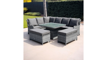 Liv Outdoors - Ascot Sofa Dining Set 2.58m x 2m with Rising Table in Grey