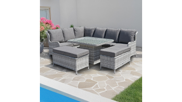 Liv Outdoors - Ascot Sofa Dining Set 2.58m x 2m with Rising Table in Light Grey