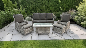 Liv Outdoors - Ascot 3 Seater Sofa, 2 Recliner Armchair & 2 Stools with Rising Table