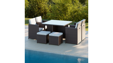Harts - Compact Rattan Cube 8 Seat Dining Set in Brown