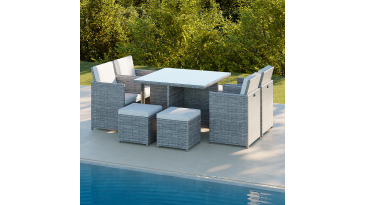 Harts - Compact Rattan Cube 8 Seat Dining Set in Grey