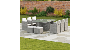Harts - Premium 10 Seat Rattan Cube Dining Set in Grey