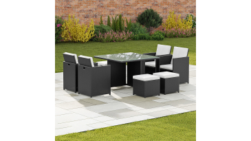 Harts - Premium 8 Seat Cube Rattan Dining Set in Black with Cover
