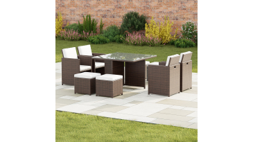 Harts - Premium 8 Seat Cube Rattan Dining Set in Brown with Cover
