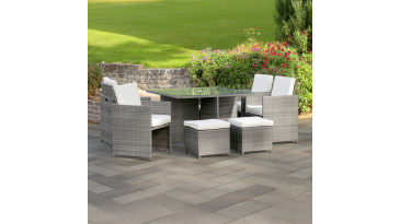 Harts - Premium 8 Seat Cube Rattan Dining Set in Grey with Cover