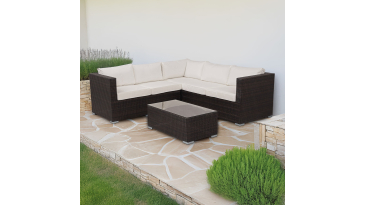 Harts - Premium Rattan Corner Sofa & Table - 206 x 206cm in Brown