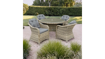 Liv Outdoors - Windsor 4 Seat 1.2m Rod Weave Round dining set in Willow/Brown