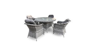Liv Outdoors - Windsor 4 Seat 1.2m Rod Weave Round dining set in Light Grey