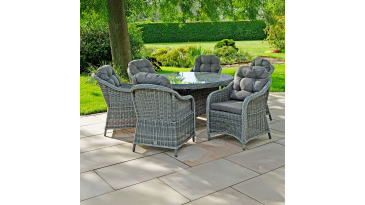 Liv Outdoors - Windsor 6 Seat 1.35m Round Rod Weave dining set in Grey