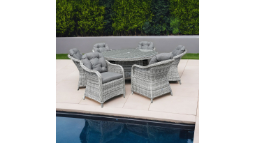 Liv Outdoors - Windsor 6 Seat Rod Weave 1.35m Round dining set in Light Grey