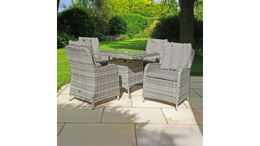 Liv Outdoors - Windsor 4 Seater Square Table Rattan Dining Set in Grey