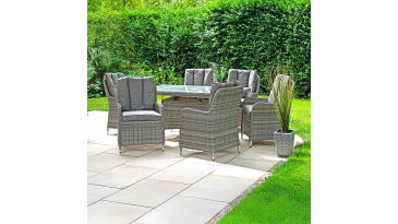 Liv Outdoors - Windsor 6 Seat Rattan Dining Set with Rectangle Table in Grey