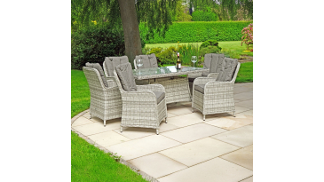Liv Outdoors - Windsor 6 Seat Rattan Dining Set with Rectangle Table in Light Grey