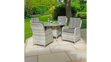 Liv Outdoors - Windsor 4 Seat Round Table Rattan Dining Set in Light Grey