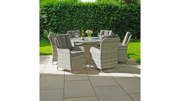 Liv Outdoors - Windsor 6 Seat Round Table Rattan Dining Set in Light Grey