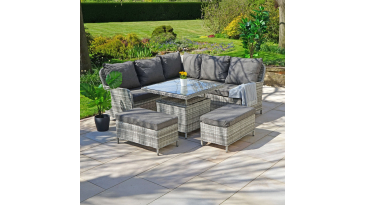 Liv Outdoors - Windsor Corner Sofa Dining Set with Square Rising Table in Light Grey