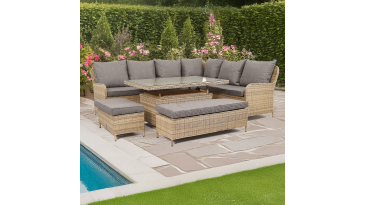 Liv Outdoors - Windsor Corner Sofa Dining Set with Large Rising Table in Willow