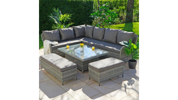 Liv Outdoors - Windsor Corner Sofa Dining Set with Large Rising Table in Grey