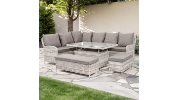Liv Outdoors - Windsor Corner Sofa Dining Set with Large Rising Table in Light Grey