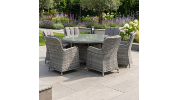 Liv Outdoors - Windsor 6 Seat Round Table Rattan Dining Set in Grey