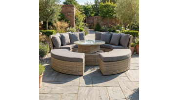 Liv Outdoors - Windsor Round Daybed with Rising Table in Willow